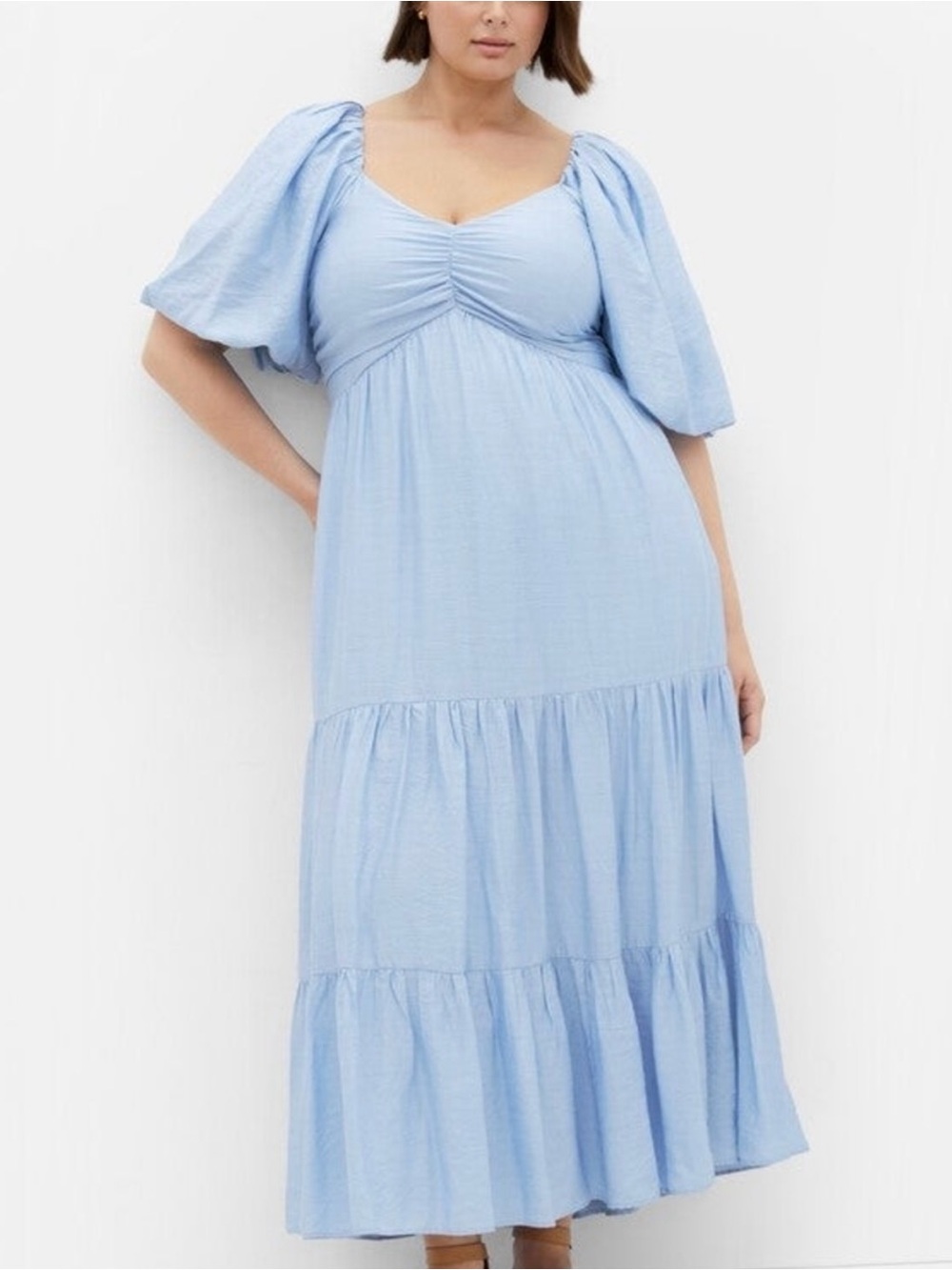 City Chic Powder Blue Puff-Sleeve Tiered Maxi Dress